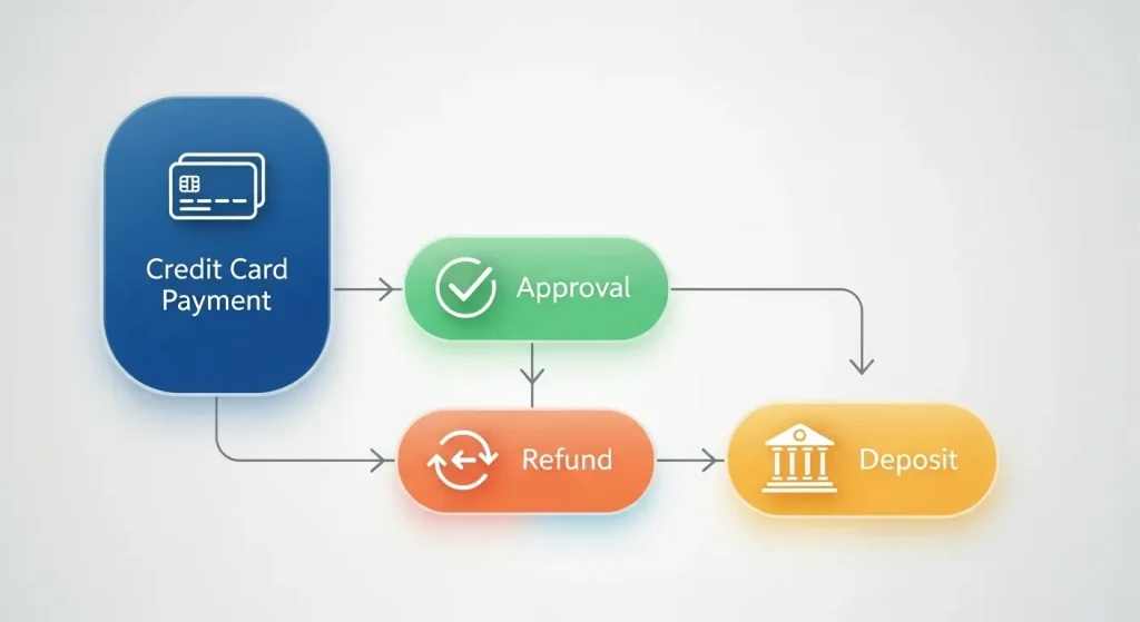 신용카드 결제와 환불 절차 흐름 플로우 이미지
