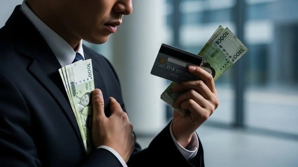 신용카드 현금화 합법일까 의문을 표현한 금융 이미지