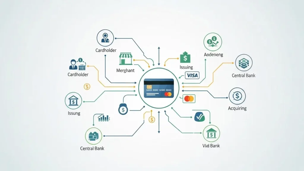 신용 카드 사용과 금융 시스템 흐름 이미지